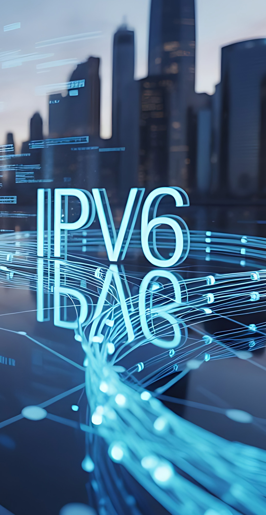 IPv6 Schriftzug vor Stadtkulisse
