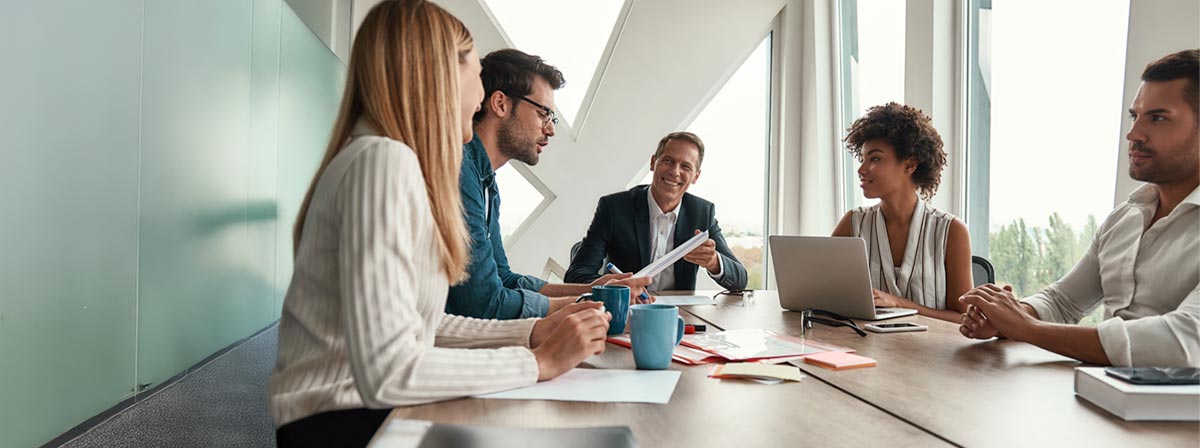 IT Consulting: Beratung mit 5 Personen am Tisch