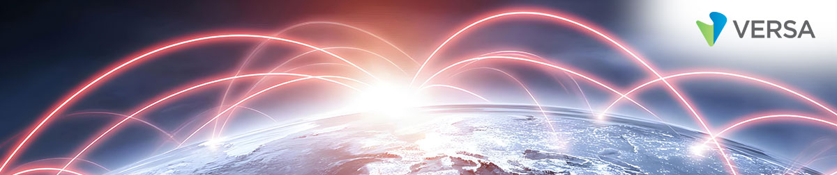 Ausschnitt der Erde mit leuchtenden Verbindungen; Logo Versa